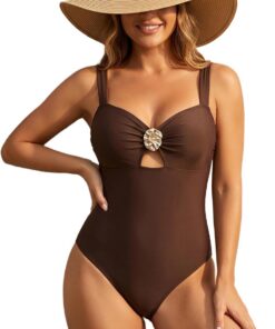 Trajes de baño para mujer de una pieza con control de abdomen, abertura de cerradura, correa ancha para playa, vacaciones, piscina, fiesta