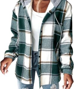 Abrigo a cuadros con capucha para mujer Chaqueta Sudadera Chaqueta Abrigo