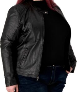 URBAN 5884 Chaqueta de Cuero para Mujer, Riley, Abrigo de Piel de Cordero Auténtica, Chaqueta de Talla Grande, Duradera y Suave, Negro, 50