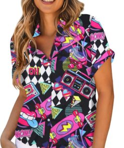tiorhooe Camisa hawaiana de los años 80 y 90 para mujer, estilo retro, hawaiana, de manga corta, con botones, estilo vintage