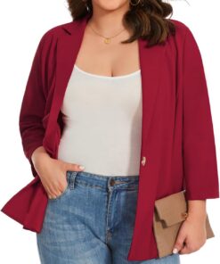 Chaqueta de manga 3/4 XL-5XL con muescas y solapa con muescas y medio forro para mujer, trajes y blazers del Reino Unido, con un botón y bolsillos insertados, chaqueta de día a noche