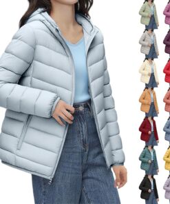 HUIFUAO - Chaqueta acolchada para mujer, talla grande, con cremallera, con capucha, para otoño e invierno, ligera, de manga larga, abrigos de plumón a la moda, para exteriores, senderismo, exteriores