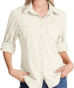 Camisa Safari para mujer, protección solar UPF 50, secado rápido, manga larga, senderismo, pesca, viajes al aire libre
