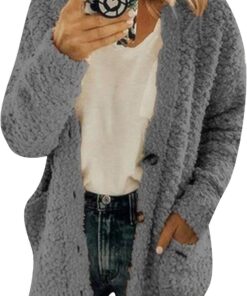 OMZIN Mujeres Chunky Knit Button Cardigan Manga Larga Suave Frente Abierto Cardigan Invierno Outwear con Bolsillos