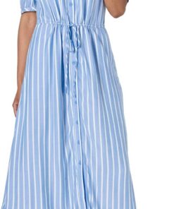 Amazon Essentials Mujer Vestido Midi Evasé con Cintura Marcada, Media Manga y Vuelo con Bolsillos