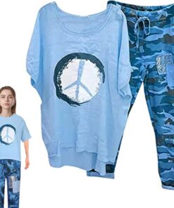 Generico Conjunto de salón para mujeres y mujeres para la temporada cálida | Conjunto de 2 vestidos casuales de lino | Conjunto de manga corta y pantalones de salón para excursión casual