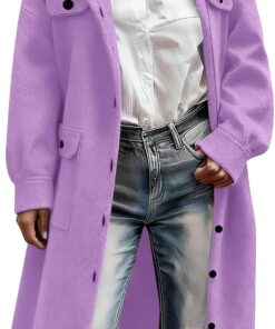 HUIFUAO - Abrigos de lana para mujer, talla grande, chaqueta de tweed de manga larga con botones de solapa, abrigos para otoño e invierno, chaqueta casual cálida con bolsillos, Morado (, XL