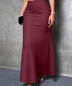 Falda para mujer, cómoda y plegable, de cintura alta, acampanada, maxi vestido largo