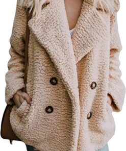 OMZIN Mujeres Casual Frente Abierto De Lana De Imitación Chaqueta De Gran Tamaño Caliente De Invierno Con Bolsillo