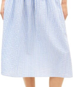 Tommy Hilfiger Falda Mujer Seersucker Smocked de algodón, Azul (Thin Banker STP Blue Spell/White), L