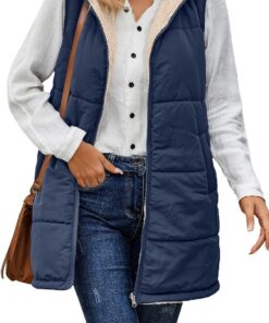 Maeau - Chaleco Invierno Longitud Media Mujer Reversible Chaqueta Sin Mangas con Capucha Cremalleras Abrigos Cálido Chaleco Acolchada Casual - Azul marino - S