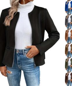 HUIFUAO - Chaquetas de gamuza para mujer, talla grande, con cremallera, chaqueta bomber de manga larga para otoño e invierno, abrigos de motociclista, ropa de abrigo casual de moda, azul, M