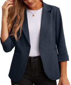 GRECERELLE Blazers para mujer, chaquetas de traje ligeras, manga 3/4, casual, para el trabajo, la oficina, con bolsillos