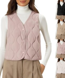 HUIFUAO - Chaqueta acolchada sin mangas para mujer, talla grande, chaleco acolchado de plumón para otoño e invierno, chaleco acolchado con cuello en V, chaleco con botones, abrigo térmico para