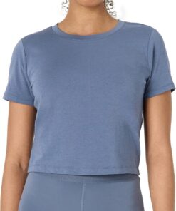 Amazon Essentials Camiseta Deportiva Corta de Algodón, Suave y Ligera, con Cuello Redondo y Manga Corta para Entrenamiento y Yoga Mujer