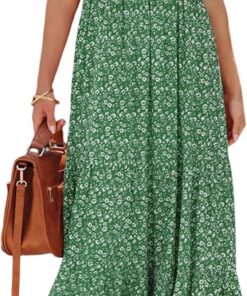 PRETTYGARDEN Vestidos de Primavera con Parte Superior Fruncida para Mujer, Vestido Largo Floral de Manga Corta 2024 para Mujer Moderno Mujer
