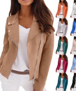 HUIFUAO - Chaquetas de gamuza para mujer, chaqueta bomber de gran tamaño con cremallera, para otoño e invierno, de manga larga, para motociclista, abrigo informal de moda, ropa de calle, Z02 Negro, S