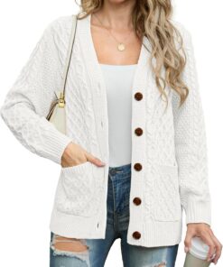 GRECERELLE Womens Cardigans Knit Winter Jumpers Cardigan Long Sleeve Button Down V Neck Oversized Outerwear with Pocket