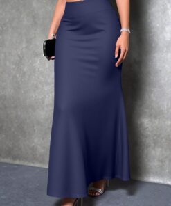 Falda para mujer, cómoda y plegable, de cintura alta, acampanada, maxi vestido largo