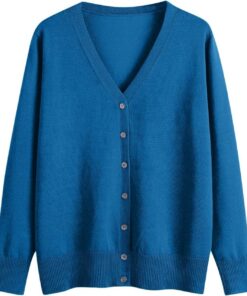 HUIFUAO - Cárdigans para mujer, talla grande, cuello en V, punto con botones, suéteres ligeros de manga larga para otoño e invierno, Azul #2, L