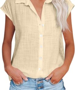 Camisas de manga corta para mujer, ligeras, de verano, de algodón y lino, con botones, casual, cuello holgado, túnica para mujer, talla grande, blusa larga Sales Today Clearance My Order