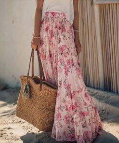 Faldas largas de verano para mujer, estilo bohemio, lindas, de cintura alta, con vuelo, faldas largas y florales de moda