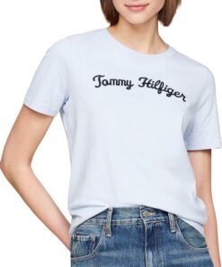 Tommy Hilfiger Camiseta de Manga Corta Mujer Script Regular con Cuello Redondo