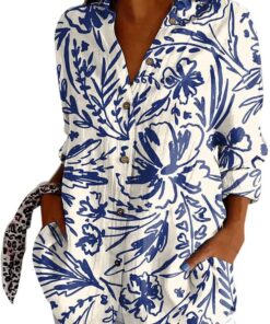 Mujer Camisa Holgada de Manga Larga Blusa Informal con Estampado Gráfico Blusones Mujer Tallas Grandes Moda Suelto Casual Camisas Larga a la Moda de Primavera y Verano Cómodo y Ligero Shirt Elegante