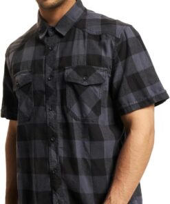 Brandit Half-Sleeve Checked Hombre Camisa Manga Corta Negro/Gris 100% algodón Regular