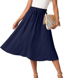 GRECERELLE Faldas midi de verano para mujer, estilo bohemio, holgadas, informales, de cintura alta, acampanadas, con bolsillos y cinturón ajustable
