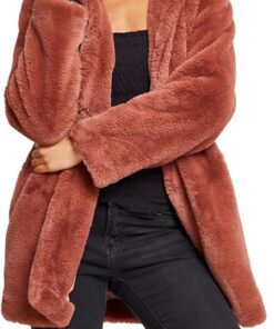 URBAN CLASSICS Abrigo de Pelo Sintético para Mujer con Capucha Grande, Chaqueta con Bolsillos Laterales y Cierre de Ojal, Tallas XS a 5XL