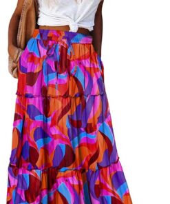 Earkoha - Falda larga maxi informal, con cintura alta, estampado de cachemir y bolsillos