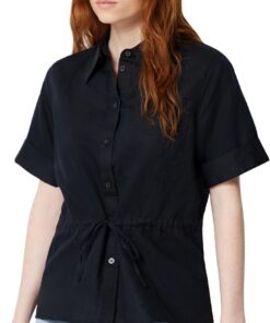 Amazon Essentials Camisa de Manga Ancha con Mezcla de Lino de Corte Holgado con Cintura Ajustable Mujer