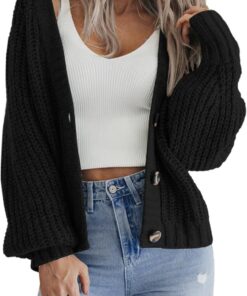 HOTOUCH Cardigans for Women UK Short Open Front Jumpers with Buttons Ladies Loose Long Sleeve Knitwear Oversized Sweater