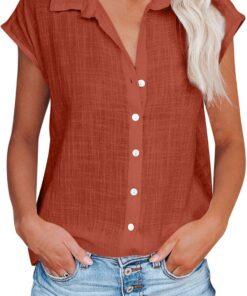 Camisas de manga corta para mujer, ligeras, de verano, de algodón y lino, con botones, casual, cuello holgado, túnica para mujer, talla grande, blusa larga Sales Today Clearance My Order