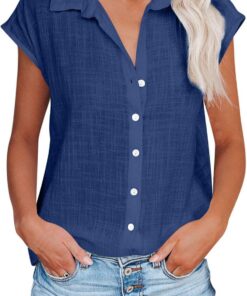 Camisas de manga corta para mujer, ligeras, de verano, de algodón y lino, con botones, casual, cuello holgado, túnica para mujer, talla grande, blusa larga Sales Today Clearance My Order