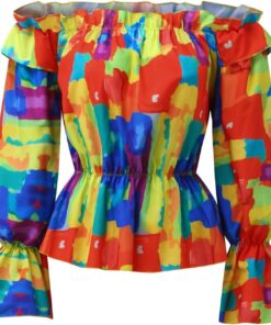 Camisa Camiseta Mujeres Sexy con Hombros Descubiertos Sexy Raya Blusa Casual Top Shirt Verano de Estampado de Flores Manga Larga Multicolor Tops TeñidoTops con Manga de Linterna
