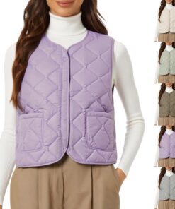 HUIFUAO - Chaqueta acolchada sin mangas para mujer, talla grande, chaleco acolchado de plumón para otoño e invierno, chaleco acolchado con cuello en V, chaleco con botones, abrigo térmico para