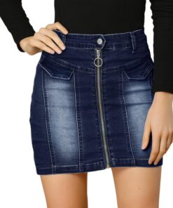 Allegra K Zipper Front Jean Skirt Ajustada Mujer