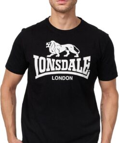 Lonsdale London Logo Hombre Camiseta Negro Regular | Camiseta de ropa de calle, camiseta informal de algodón peinado, camiseta ligera y cómoda para deporte y el día a día