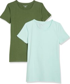 Amazon Essentials Camiseta de Manga Corta con Cuello Redondo y Corte Recto Mujer, Paquetes Múltiples