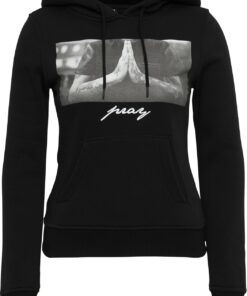 Mister Tee sudadera con capucha Pray de mujer, manga larga, con estampación delantera, gorro con cordón, bolsillo delantero, de moda urbana, distintos colores, tallas XS-XL