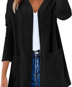 Cárdigans de Pana Mujer Cárdigan Ligero de Manga Larga con Cuello en V Frente Abierto Suéteres Largos Chaqueta Elegante Cardigans Casual Sólido Básico Cárdigan Abrigo Tops