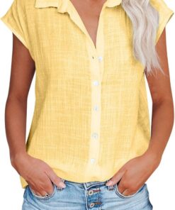 Camisas de manga corta para mujer, ligeras, de verano, de algodón y lino, con botones, casual, cuello holgado, túnica para mujer, talla grande, blusa larga Sales Today Clearance My Order