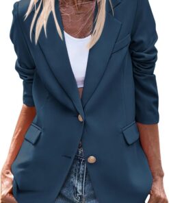 Blazers de manga larga para mujer, con cuello de solapa con muescas, chaquetas de traje con hombreras, chaqueta informal de negocios, chaqueta de trabajo para mujer, chaqueta elegante para exteriores