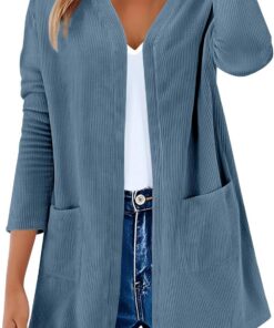 Cárdigans de Pana Mujer Cárdigan Ligero de Manga Larga con Cuello en V Frente Abierto Suéteres Largos Chaqueta Elegante Cardigans Casual Sólido Básico Cárdigan Abrigo Tops