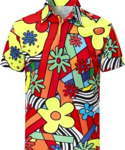 Polo años 70 Hippie Hombre Camisas Anos 60 80s Hippy Flores Golf Manga Corta
