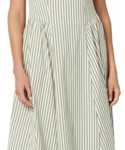 Amazon Essentials Mujer Vestido Midi de Popelina de algodón con Tirantes Delgados Fit & Flare