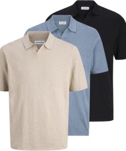 JACK & JONES Jjkane Knit Split Neck Polo 3pk MP Jjkane - Polo de Punto con Cuello Abierto, 3 Unidades, MP Hombre (Pack de 3)