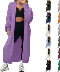 HUIFUAO - Suéteres largos tipo cárdigan para mujer, talla grande, suéteres de punto para otoño e invierno, abrigos gruesos cálidos, elegantes, de moda, de manga larga, frente abierto, drapeados, con